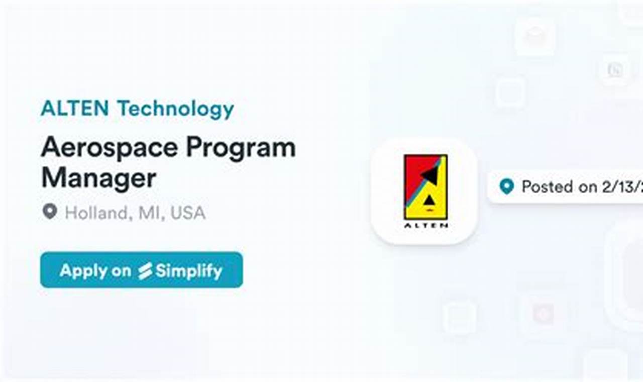 Find Aerospace Program Manager Jobs: Career Guide + Openings Innovating the Future of Flight with Reliable Aviation Solutions Find Aerospace Program Manager Jobs: Career Guide + Openings | Innovating the Future of Flight with Reliable Aviation Solutions